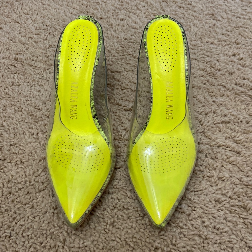 Lime green snake print heel slip on